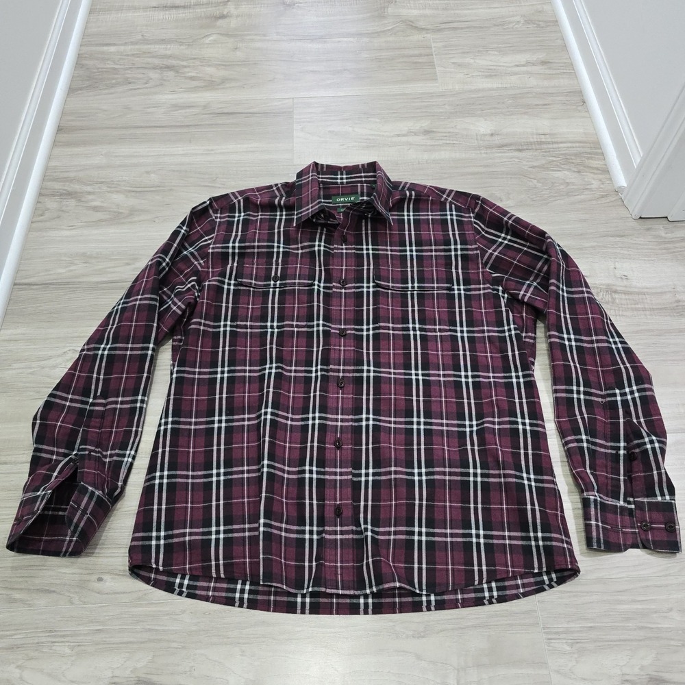 Orvis Men's Button Shirt Plaid Red Large